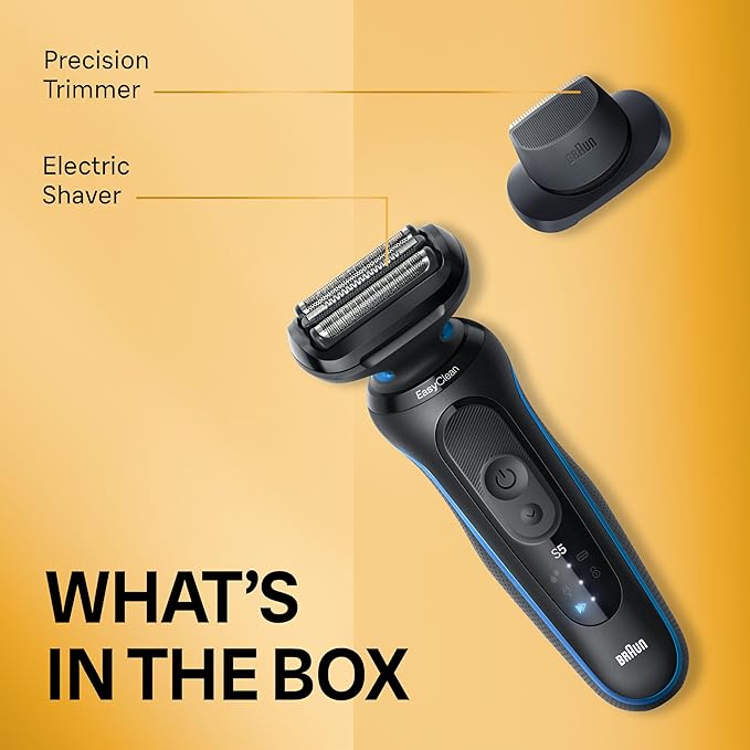 Braun Electric Shaver for Men, Series 5 5118s, Waterproof, Wet & Dry Shave, Turbo Shaving Mode, Foil Shaver with Precision Trimmer, Battery Powered, 50 Minute Battery Runtime