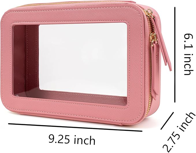 Clear Makeup Bags TSA Approved Toiletry Bag Handle Large Opening,Clear Toiletry Bags for Carry-on Traveling Travel Car Accessories Essentials Organziation Storage for Women Girls(Rose Pink, Middle)