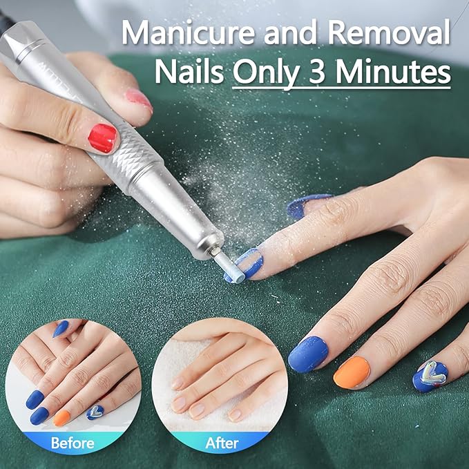 40000 RPM Professional Nail Drill, Stand Base Portable Electric Nail File Efile Drill for Acrylic Gel Nails Silver