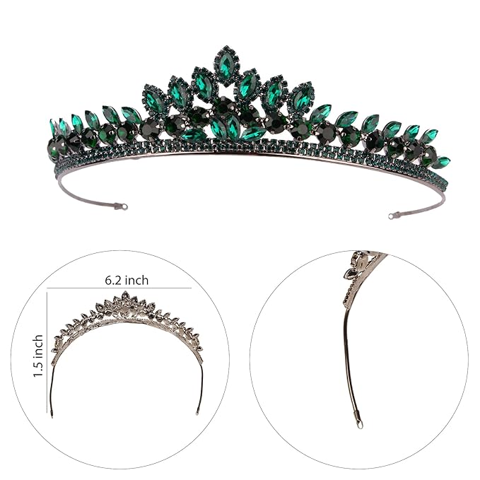 LIMELIA Women's Tiara for Henna Wedding Party|Glitter Hair Accessories for Bridal Birthday Pageant Prom Halloween Costume Christmas Party, Queen Princess Crowns | Leaf Model-Green
