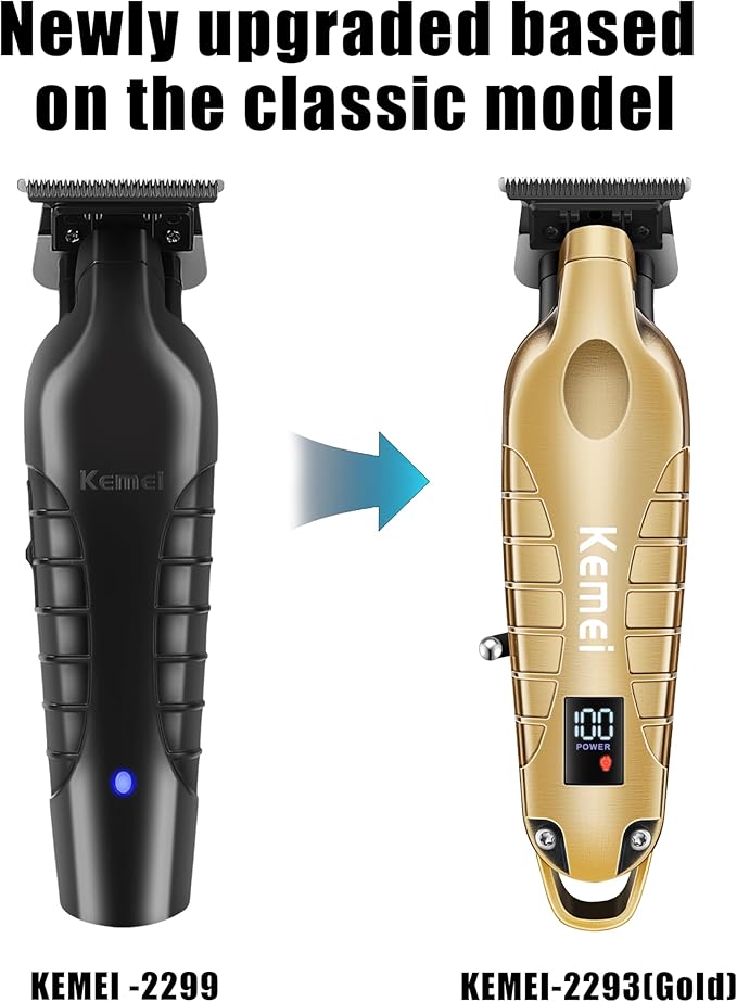 KEMEI 2293 Professional Hair/Beard Trimmer for Men Zero Gapped Hair Clippers for Barber with T Blade, Cordless Rechargeable, Gold