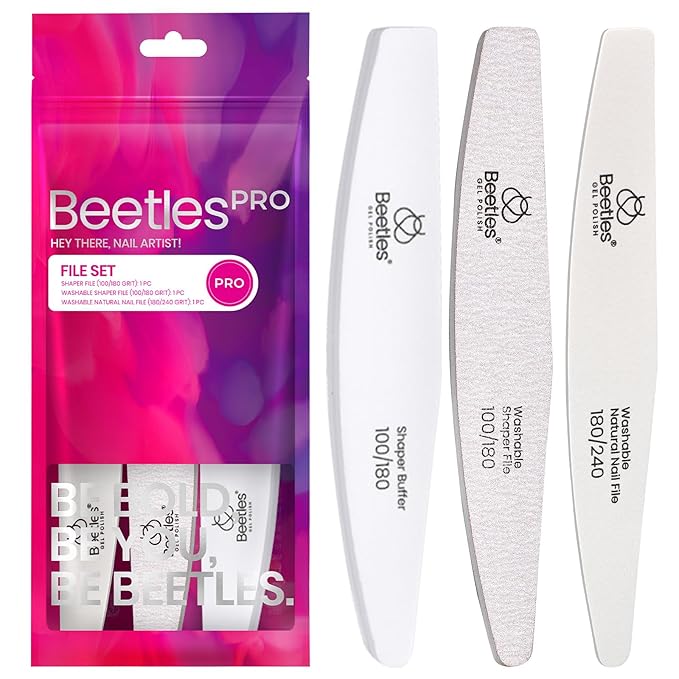 Beetles Nail File Nail Buffer, 3 Pcs Nail Files and Buffers for Acrylic and Natural Nails, 100/180/240 Grit Finger Nail Files & Buffers for Gel Nails Polish Home Salon Manicure Gift for Women