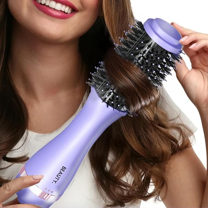 Cortex Beauty Infrared Volumizing Blowout Brush - Blow Dryer, Round Styling Tool for All Hair Types, 2" Barrel with Comb (Purple)