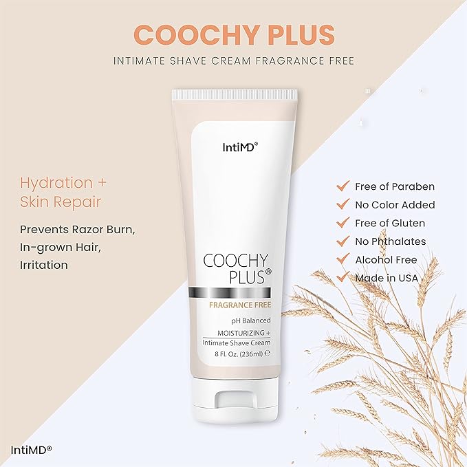 IntiMD Coochy Plus HydroLock Moisturizing + 3-Steps Kit Intimate Shave Gift Set: Nouria Pre-Shave Elixir Oil + Coochy Plus Shave Cream Fragrance Free and Coochy Plus After Shave Protection Mist