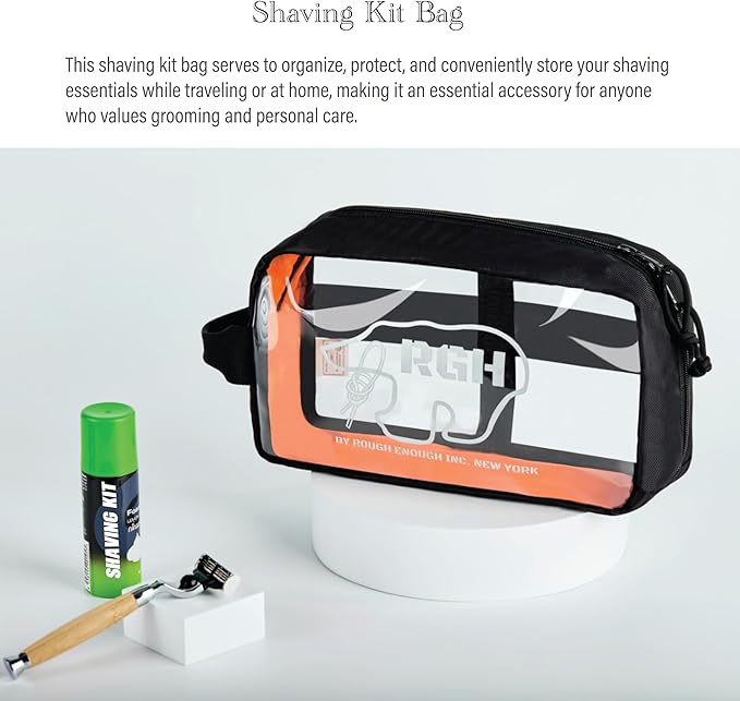 Rough Enough Clear Toiletry Bag for Traveling Transparent Cosmetic Makeup Organizer Pouch with Handle Skincare Essentials Case for Women Men Black
