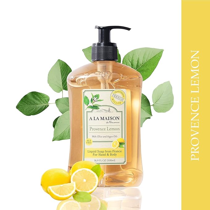 A LA MAISON French Liquid Hand Soap, Provence Lemon - Natural Hand Wash Made with Essential Oils - Biodegradable, Plant-Based, Vegan, Cruelty-Free, Alcohol & Paraben Free (16.9 oz, 6 Pack)