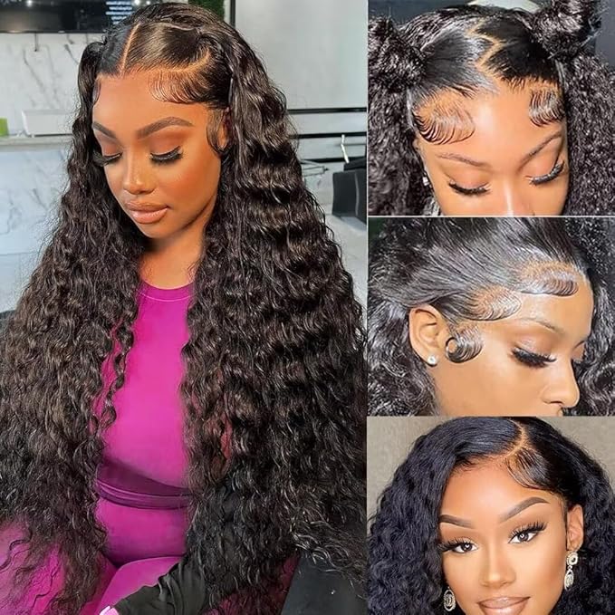 5x5 HD Lace Closure Wigs Human Hair 5x5 Water Wave Closure Wig 180% Density Wet and Wavy Lace Front Wigs Pre Plucked With Baby Hair Glueless Deep Curly Wig 28 Inch