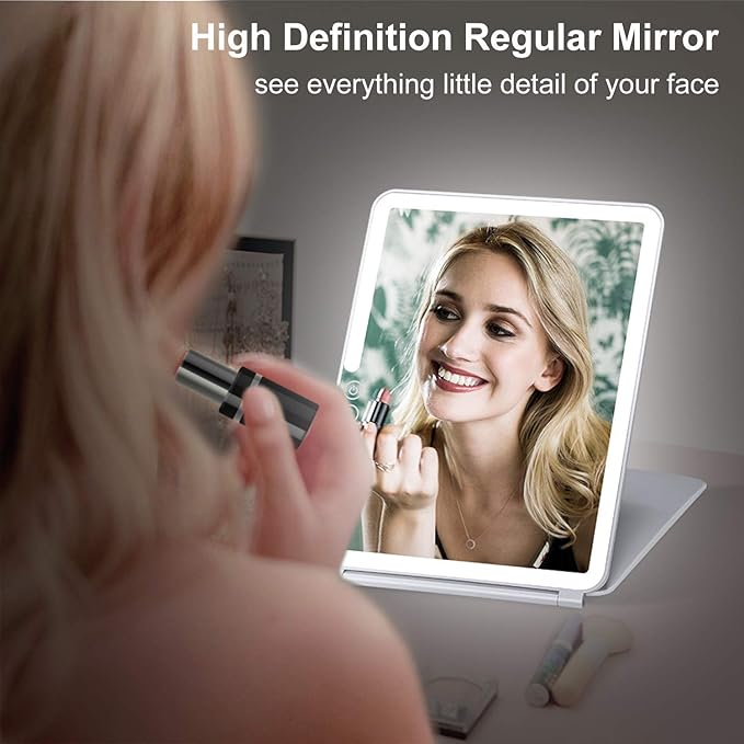 KEDSUM Rechargeable Lighted Makeup Mirror with Cover, LED Travel Mirror with Lights, Compact Vanity Mirror with Touch Screen Dimming, with a Magnification Pocket Spot Mirror