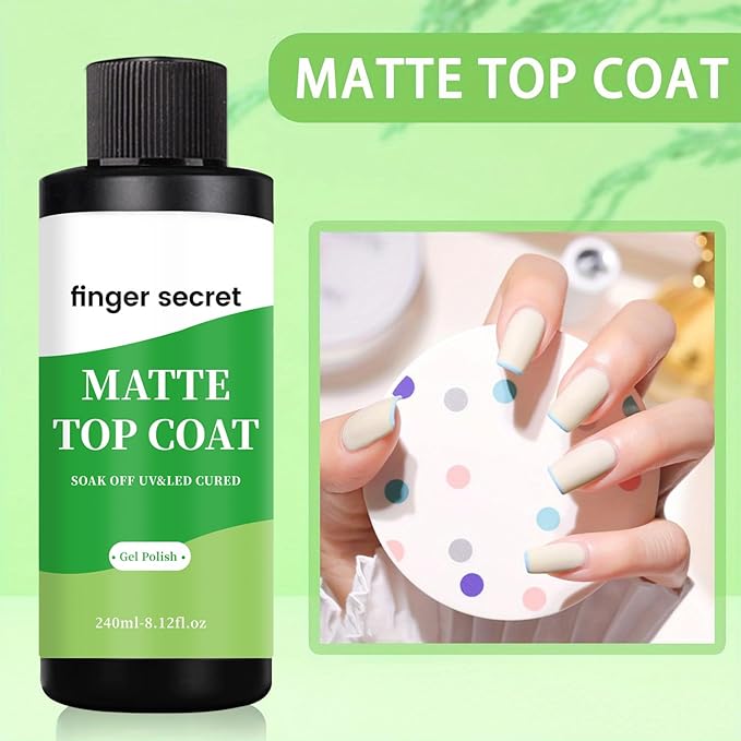 240ml/8floz Matte Top Coat for Gel Nail Polish,Fashion Matte Nail Polish,Nail Supplies for DIY in Salon or Home Use.