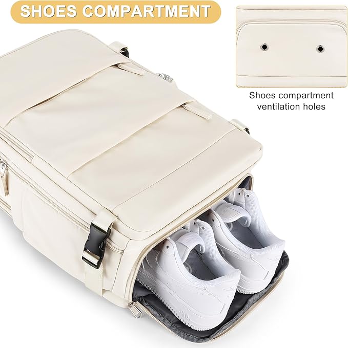 Beige Large Travel Backpack For Women Men Airline Approved Personal Item Backpack For Airlines Carry On Backpack Flight Approved Waterproof Backpack For Traveling On Airplane Weekender Travel Bag