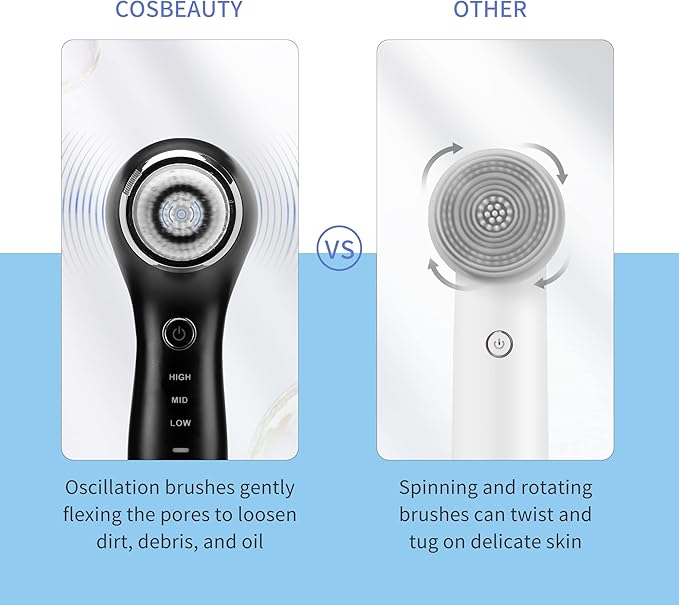 COSBEAUTY Face Scrubber Exfoliator Sonic Facial Cleansing Brush with 5 Interchangeable Brush Head,Face Brush Cleanser for Men IPX7 Waterproof,Wireless Rechargeable for Massaging,Deep Cleansing(Black)