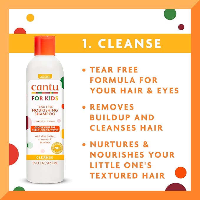 Cantu Care for Kids Haircare Regimen Set with Large Size Shampoo + Conditioner + Detangler + Leave-In Conditioner (Pack of 4)