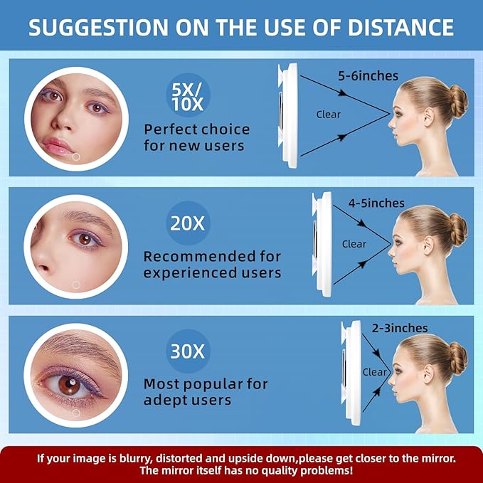 30X Magnifying Mirror with Light, Large 6'' Magnifying Makeup Mirror with Light 30X, Travel Mirror with 30X High Magnification Compact 30X Magnified Mirror with Light, 3 Suction Cup & Adjustable Stand