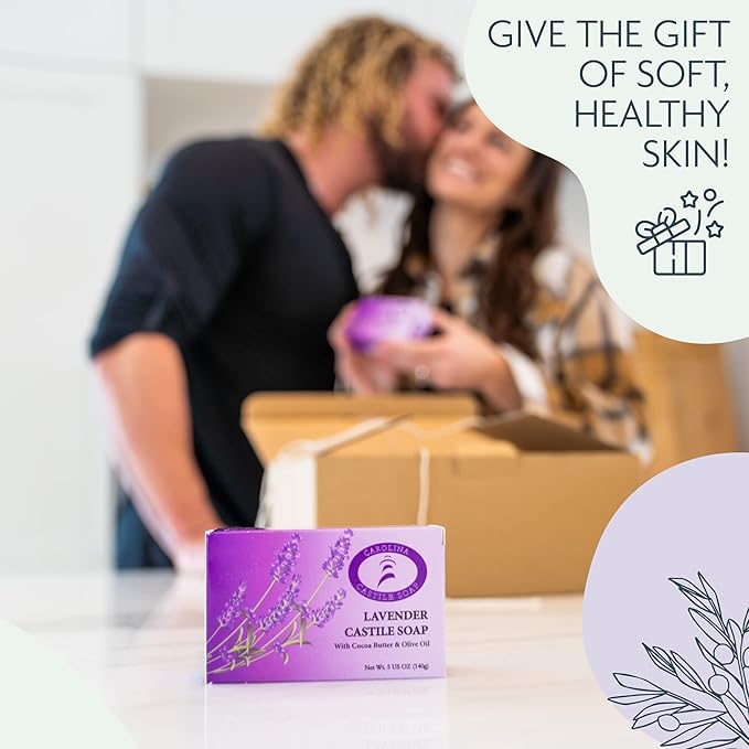 Body Wash Castile Soap Bar for Sensitive Skin – Long Lasting Natural Bar Soap for Men and Women with Olive Oil and Cocoa Butter - Vegan Lavender Scented by Carolina Castile, 5 oz Each