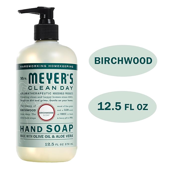 MRS. MEYER'S CLEAN DAY Hand Soap, Made with Essential Oils, Biodegradable Formula, Birchwood, 12.5 fl. oz