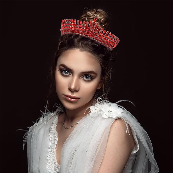 LIMELIA Women's Tiara for Henna Wedding Party|Glitter Hair Accessories for Bridal Birthday Pageant Prom Halloween Cos-play Christmas Party|Antares-Red