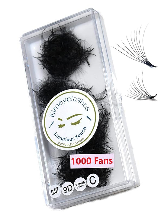 9D - 0.07 C and D Curl 1000 Premade volume fans loose Fans, Handmade eyelash extensions supplies Russian volume lash promade fan (9D - 0.07 - Curl D, 10mm)