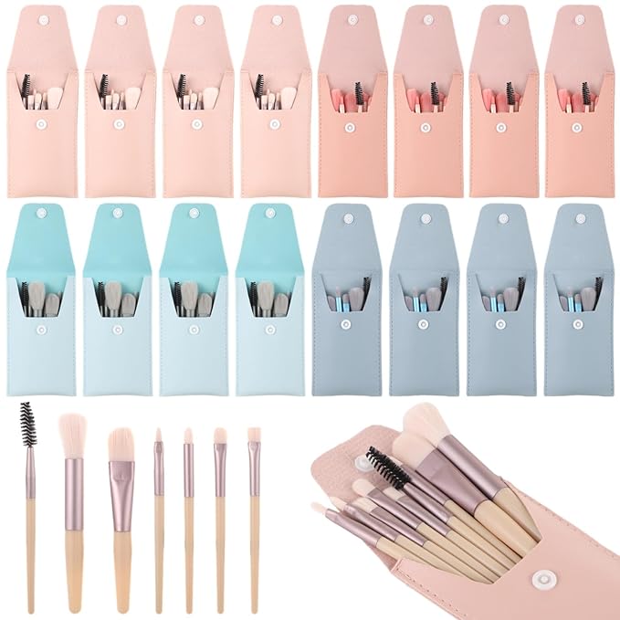 16 Sets Travel Makeup Brush, Mini Face Cosmetic Brushes with Brush Bags, Foundation Brush Kit, Bachelorette Party Favors, Bridesmaid Presents for Wedding Bridal Shower
