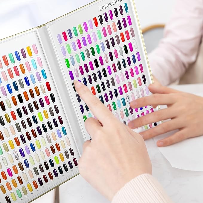 308 Colors Nail Swatches Book with 360 Nail Tips Professional Nail Color Chart Card Display Gel Polish Book Nail Painting Practice Design Board No Need Pasting, No Need Glue for Nail Salons