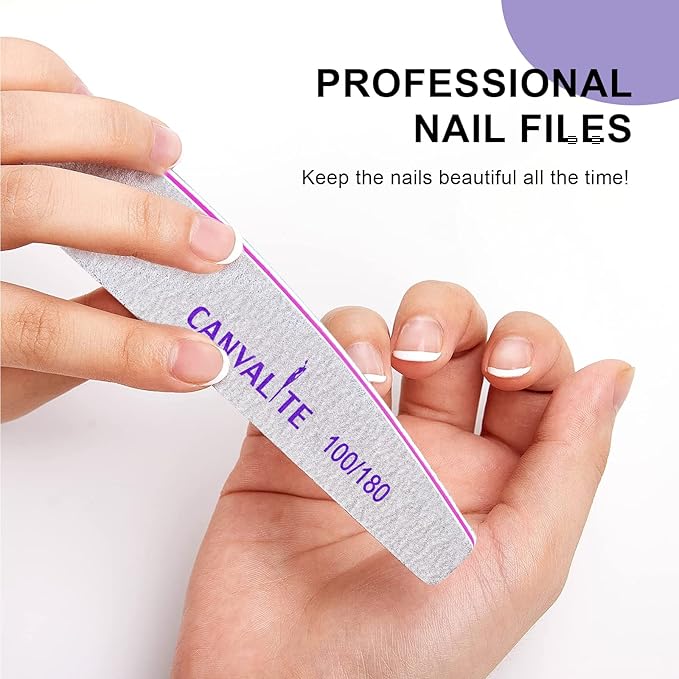 Canvalite 10 PCS Nail File Professional Nail Files Reusable Double Sided Emery Board(100/180 Grit) Nail Styling Tools for Home and Salon Use Christmas Gifts for Women