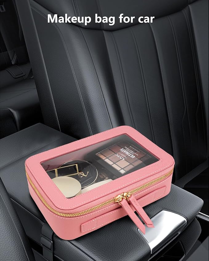 Clear Makeup Bags TSA Approved Toiletry Bag Handle Large Opening,Clear Toiletry Bags for Carry-on Traveling Travel Car Accessories Essentials Organziation Storage for Women Girls(Rose Pink, Middle)