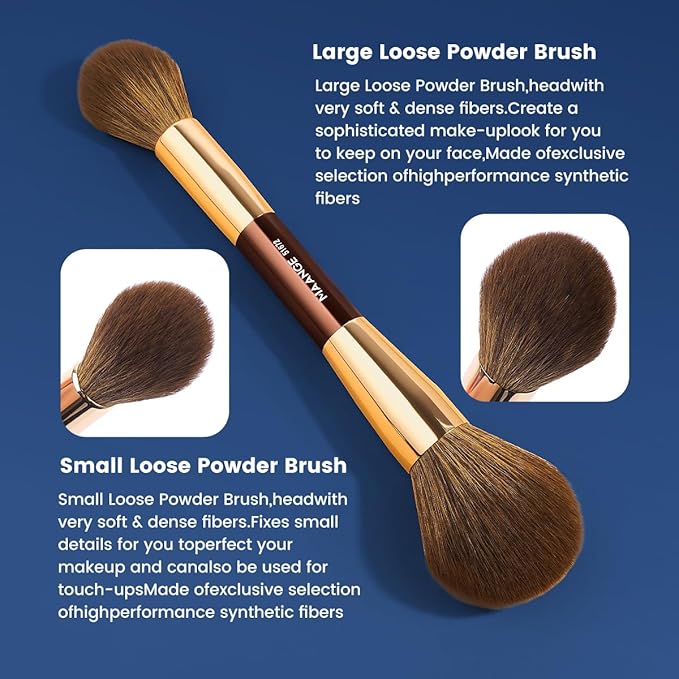 MAANGE 20 PCS Foundation Makeup Brush Set, Double-ended Kabuki Contour Brush for Liquid Powder Concealer Blending Blush Makeup Tools (Coffee Gold)