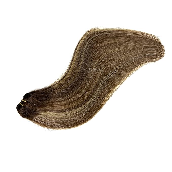 Sew in Hair Extensions - Real Human Hair Balayage Brown and Blonde Highlights Weft for Women, 14 Inch 80G Hand Tied Weft Human Hair Bundles
