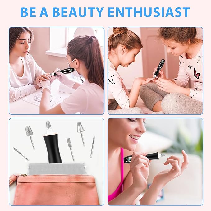 Professional Manicure Pedicure Kit, Cordless Electric Nail File Set, 360° LED Light Nail Drill Machine with LCD Display, 10 Speeds Rechargeable Nail Drill for Gel Nail Thick Toe Nails Christmas Gifts