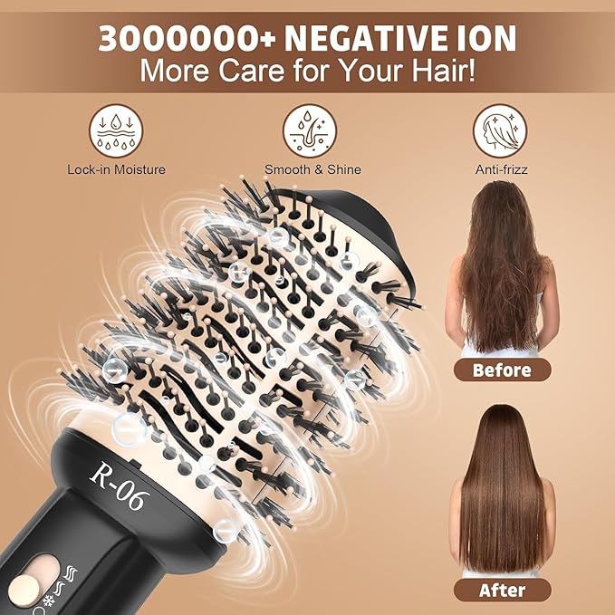 Hair Dryer Brush Blow Dryer Brush in One, 4 in 1 Hair Dryer and Styler Volumizer with Oval Barrel, Professional Salon Hot Air Brush for All Hair Types, Gold