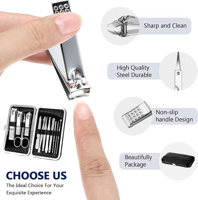 Geosar 12 Sets Manicure Set Nail Clippers Set Pedicure Kit 12 in 1 Stainless Steel Professional Grooming Kits Nail Care Tools with Travel Case for Men Women(Classic Style)