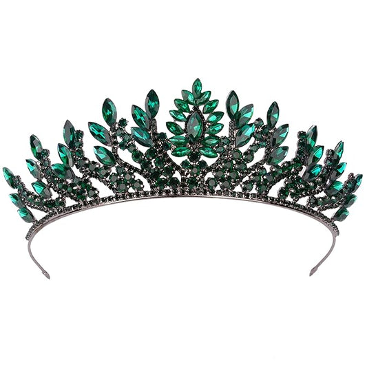 LIMELIA Women's Tiara for Henna Wedding Party|Glitter Hair Accessories for Bridal Birthday Pageant Prom Halloween Cos-play Christmas Party|Danver-Green