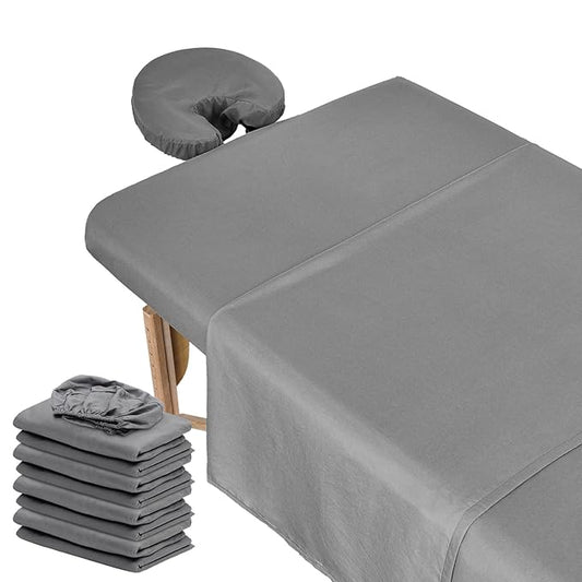 12 Pcs 4 Sets Premium Microfiber Massage Table Sheet Set, Include Massage Table Cover, Massage Fitted Sheet, Massage FacFBAUS-LXX2302821e Rest Cover for Beauty Salon Spa Hair Salon (Grey)