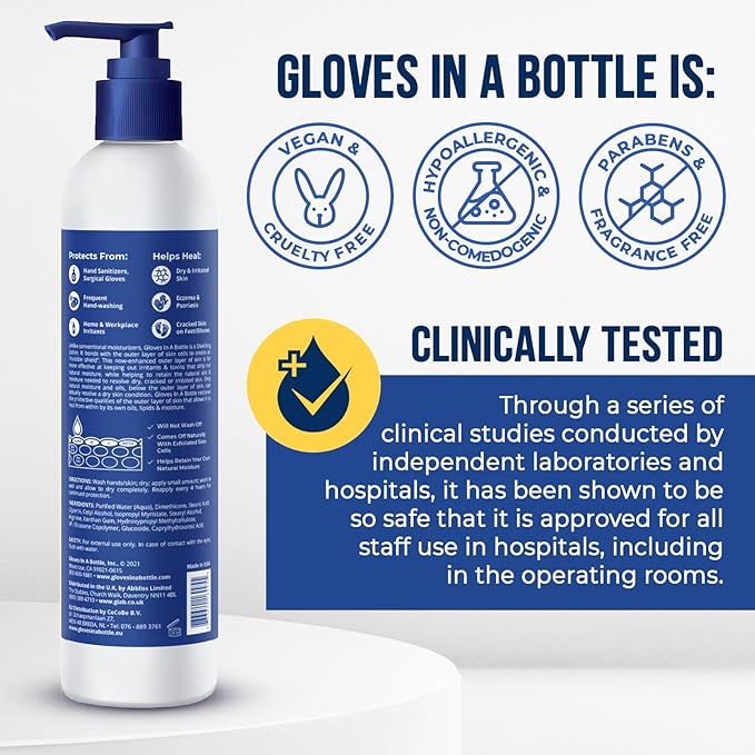 Gloves In A Bottle Working Hands Cream – Hypoallergenic Moisturizing Lotion for Severely Cracked Hands – Protective Hand Treatment for Workers, Nurses & More – 16 oz with Pump
