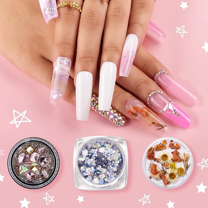 Makartt Poly Gel Kit, Clear Pink Fall Winter Extension Set With 500pcs Press on Coffin Tips for Nail Enhancement