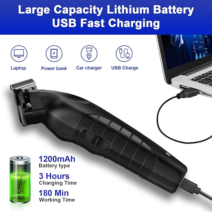 KEMEI Black Professional Hair Clippers and Trimmers Set, Electric Hair Clippers for Men, Cordless Barber Clippers, T Blade Trimmer, Rechargeable Haircut Fade Clippers