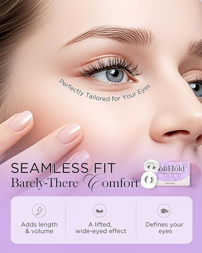 BEYELIAN Soft Magnetic Eyelashes, Reusable Magnetic Lashes with Applicator Natural Look No Glue Needed Comfortable & Secure Fit for All-Day Wear (1 Pair,SME04)