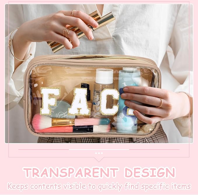 Pinkunn 4 Pcs Preppy Makeup Bags Christmas Chenille Letter Bag Face Skin Hair Stuff Cosmetic Bag Corduroy Makeup Pouch with Zipper Birthday Gifts for Women(Pink)