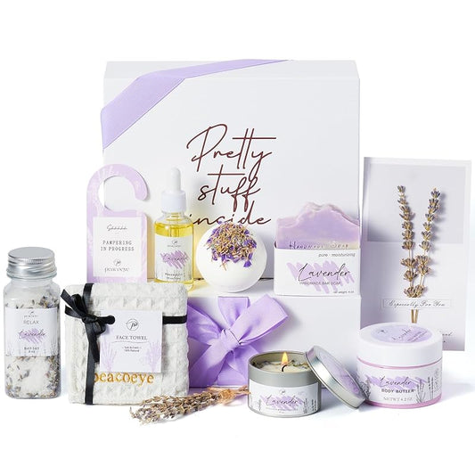 Gifts for Women Spa Lavender Bath Gift Baskets Mothers Day Gifts Relaxing Self Care Gift for Mom Her Sister Wife Auntie Home Bath Kit Care Package Birthday Friendship Gift Ideas
