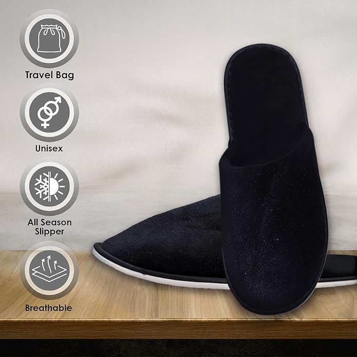 MODLUX Spa Slippers, 6-12 Pairs Cotton Velvet Closed Toe Disposable Slippers for Guests with Travel Bags, House, Indoor, Bathroom, Bedroom, Hotel, Bride Slippers