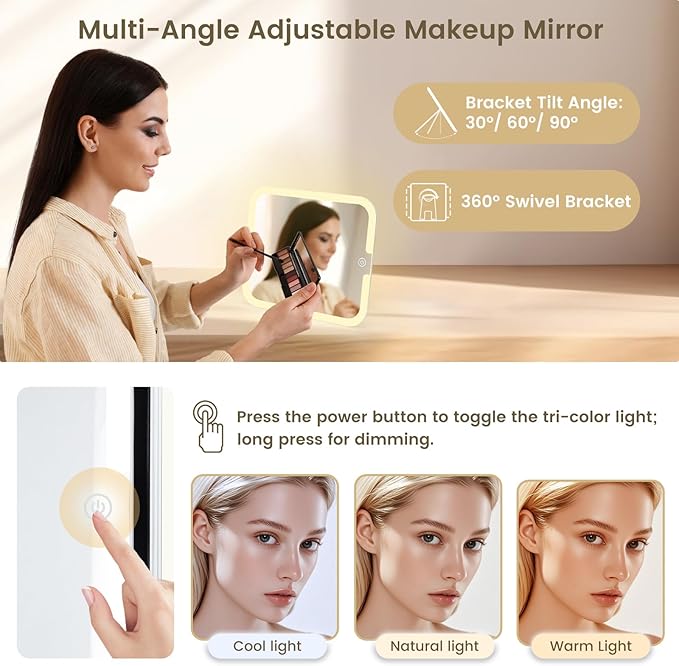 Makeup Case with Magnetic LED Mirror Travel Cosmetic Organizer Portable Makeup Box with Lighted Up Mirror Make Up Vanity Nail Box Lipstick Artist Storage with Lockable Dividers Brush Holder Shiny Blue