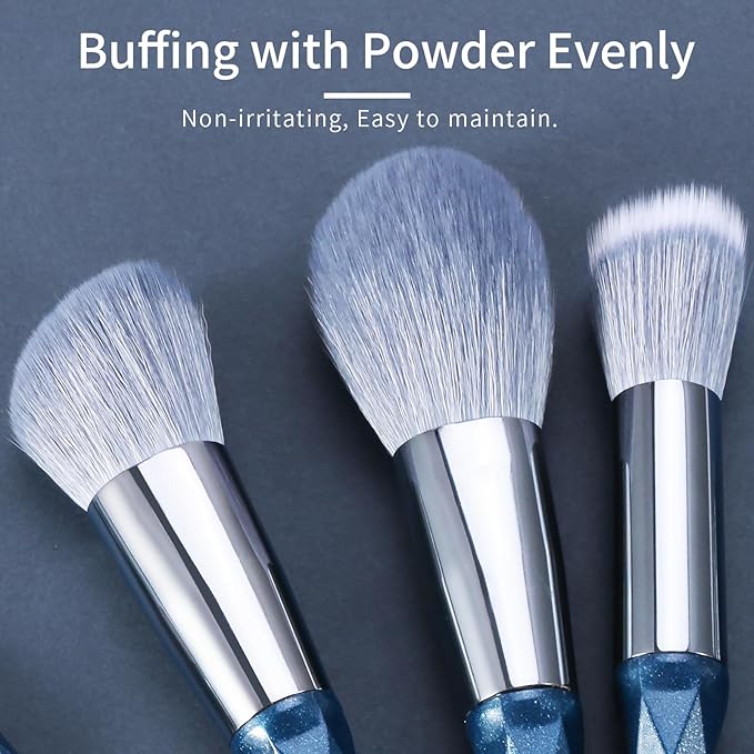 Blue Sapphire Makeup Brush Set Professional, Vegan Makeup Brushes Set, Makeup Brush Set with Case, Glitter Cosmetic Brushes Makeup Set, Make up Brushes Vegan, Make up Brushes Set Professional