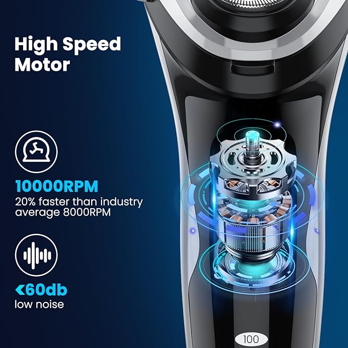 Electric Razor for Men, SweetLF Cordless 3D Rotary Shaver, Waterproof Wet & Dry, Type C Charging, Plug & Play, Rechargeable with Pop-up Trimmer, (Includes 3 Extra Blades), Black