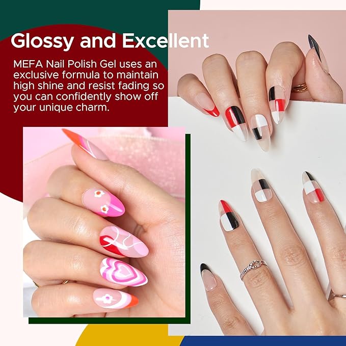 MEFA Gel Nail Polish Set, 12 Colors Gel Nail Kit Pink Red Black Glitter White Blue Yellow Purple Collection with Classic Color for Starters Nail Art Manicure at Home DIY Salon Gifts