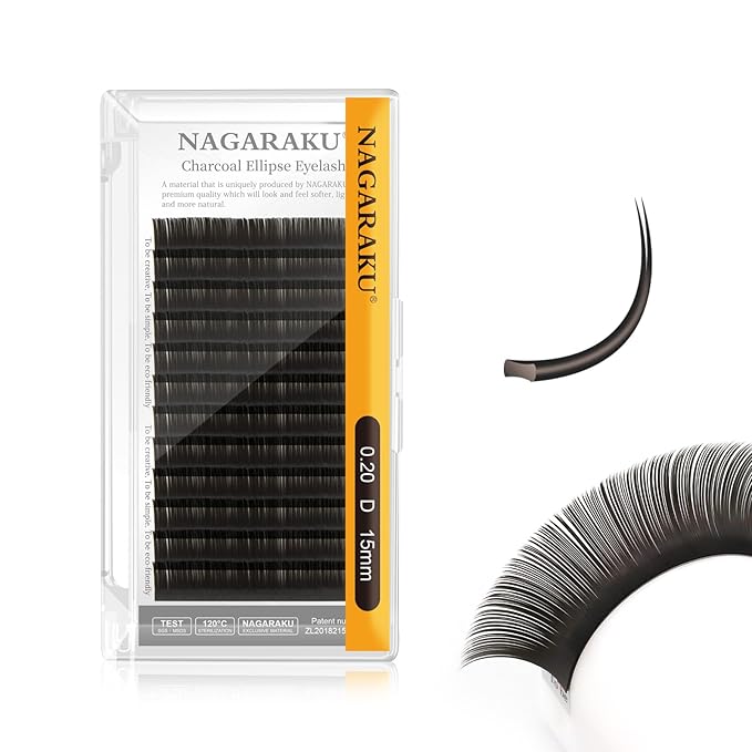 NAGARAKU Double Tips Flat Ellipse Eyelash Extensions Supplies 0.20 D curl 15mm Natural Charcoal Color Faux Mink Super Soft Split Tips Lash Individual Lashes