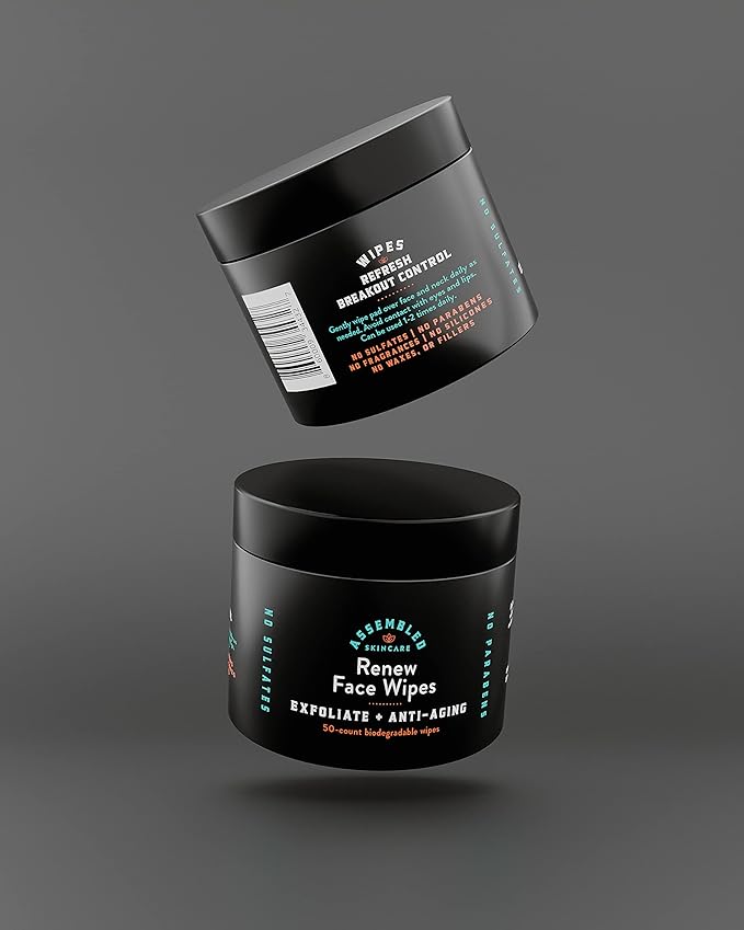 Renew Face Wipes, 50-Count (Pack of 1). Exfoliating, anti-aging, and pre-shave face wipes.