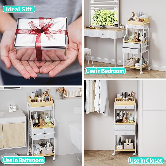 HapiRm Floor Makeup Organizer Storage - Vanity Skincare Make Up Organizers and Storage with Drawers, Cosmetics Display Cases Holder for Skin Care Nail Polish Perfume Makeup Brush