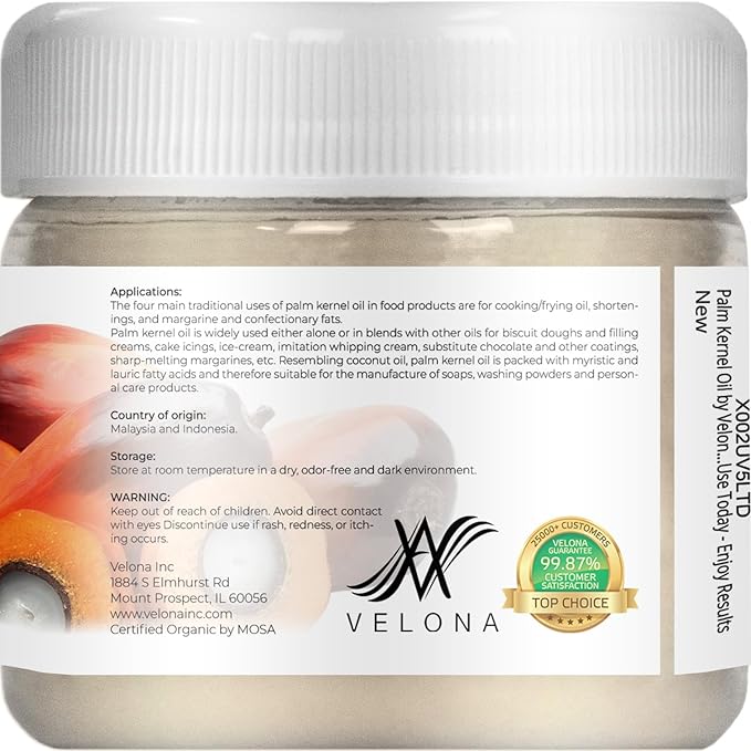 velona USDA Certified Organic Palm Kernel Oil - 2 Fl Oz | 100% Pure and Natural Carrier Oil | Refined, Cold Pressed