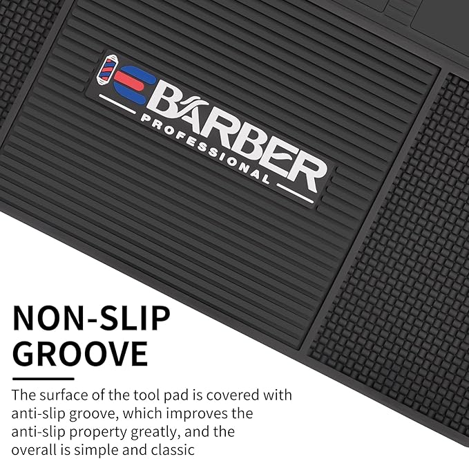 Magnetic Barber Mat for Station Barber Organizer Mat for Clipper Salon Station Tools with 6 Slots for Clippers Salon Barbershop Work Station Pads anti slip 19" X 12.5”-Black