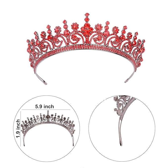 LIMELIA Women's Tiara for Henna Wedding Party|Glitter Hair Accessories for Bridal Birthday Pageant Prom Halloween Cos-play Christmas Party|Queen-Red
