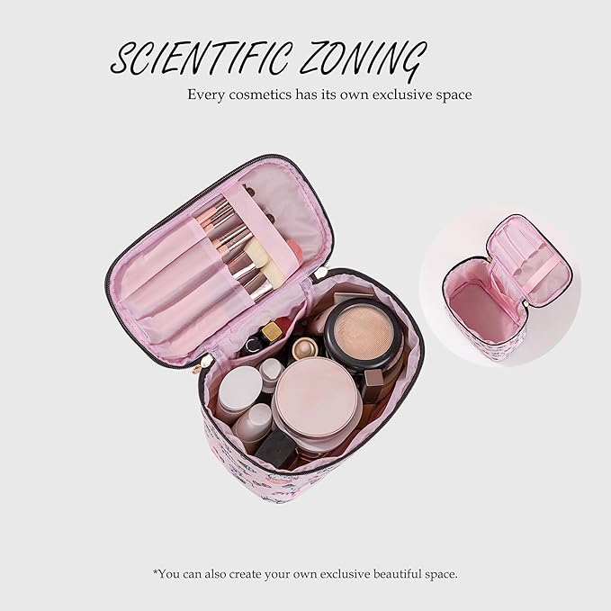 AmBealla Cosmetic Bag Large Makeup Bags Pink Travel Case with Makeup Brush Holder，2PCS Cosmetic Organizer for Women, Toiletry Storage Bag for Skincare & Beauty Tools Sweet Cute for Girls